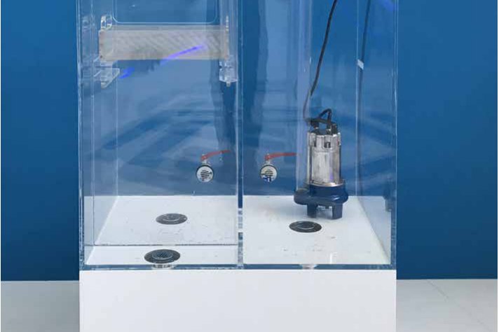 Teca dimostrativa in plexiglas con pompa sommersa per stand